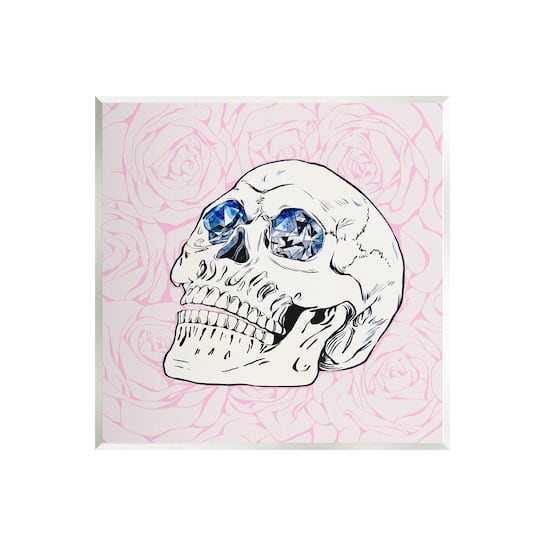Stupell Industries Pink Roses Crystal Eyes Skull Wall Plaque Art